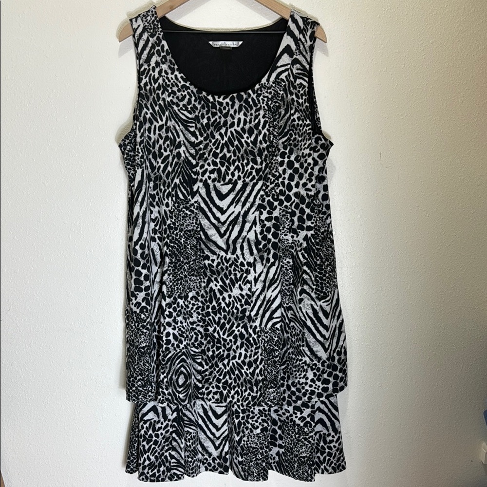 Peter Nygard Black and White Animal Print Sleeveless Dress, Size 1X